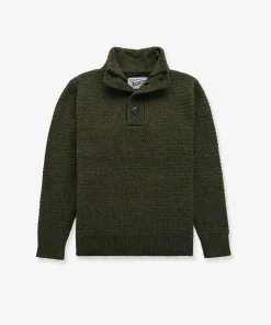 Moss Schott NYC SW1614 wool military henley sweater with four-button stand collar