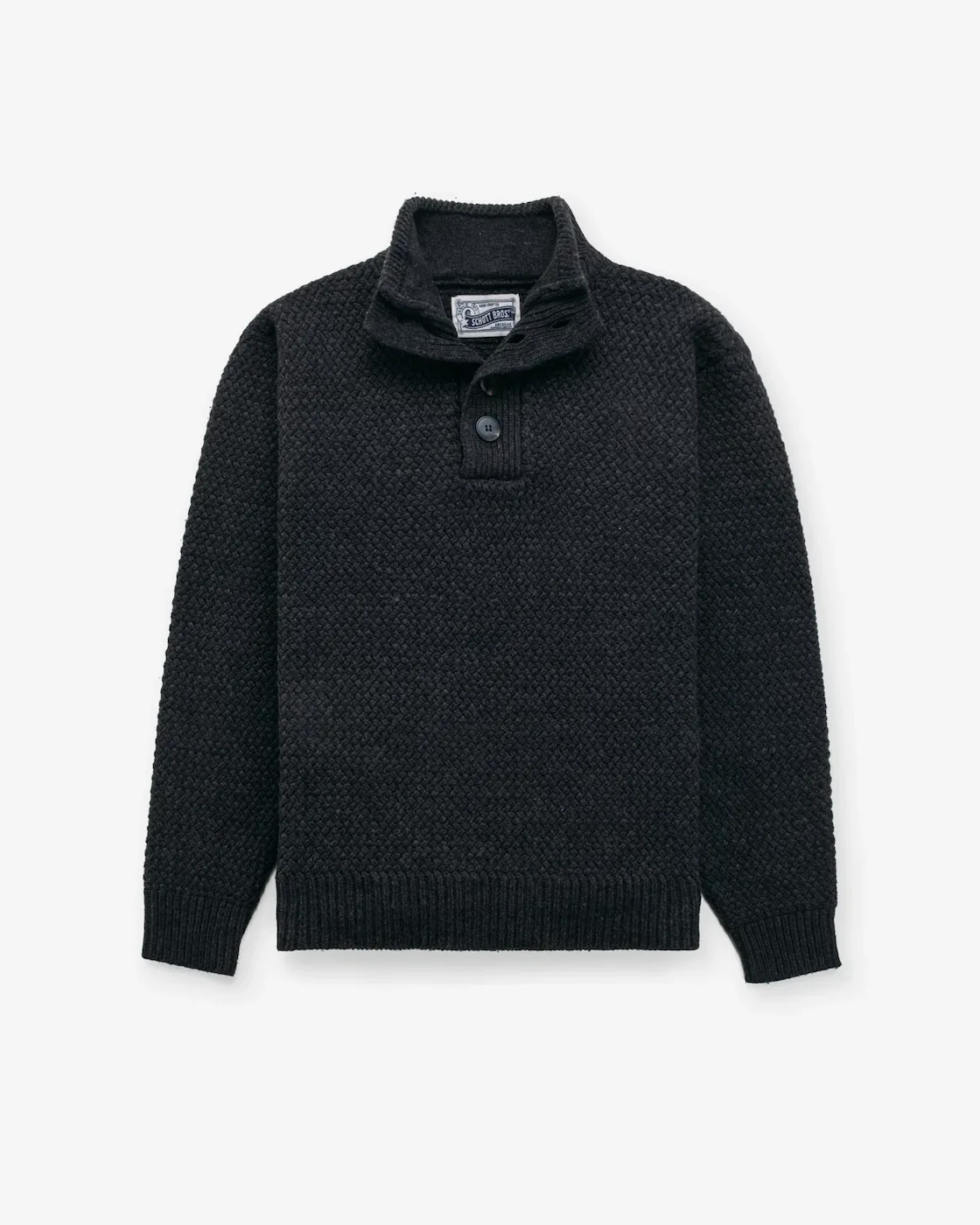 Black Schott NYC SW1614 wool military henley sweater with four-button stand collar