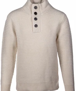 Off-white Schott NYC SW1614 wool military henley sweater with four-button stand collar