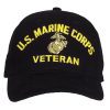Marine Corps Veteran EGA Cap - a solid black ball cap with the text "U.S. Marine Corps" in vibrant yellow embroidery along the top with the EGA emblem below it and the text "Veteran" just below that - both also done with the same yellow embroidery