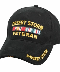 Rothco Deluxe Low Profile Desert Storm Veteran Cap in black with embroidered ribbon and lettering.