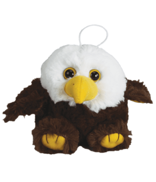 Image showing a small, round, fluffy, plushie of an eagle. colors - white, brown, and yellow. including a loop string coming out of the top of the head to allow hanging. 4" Old Abe Mini Plush Mascot