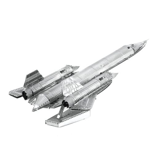 image of the SRT-71 Blackbird Metal Earth 3D Model Kit Fully Assembled and on a display stand