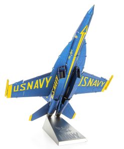 image of the Metal Earth Blue Angels Premium Series F/A-18 Super Hornet 3D Model Kit Fully Assembled