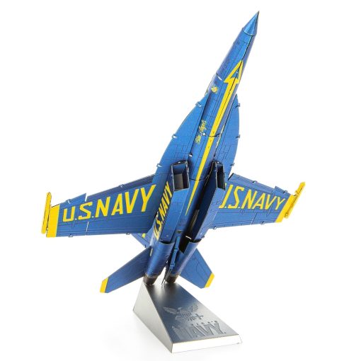 image of the Metal Earth Blue Angels Premium Series F/A-18 Super Hornet 3D Model Kit Fully Assembled