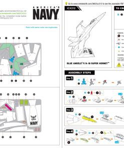 example image of the paper guide provided with the Metal Earth F/A-18 Super Hornet Premium Series 3D Model Kit which includes pictures and easy to follow instructions on how to assemble the model via bending, twisting, and connecting tabs with their corresponding pre-cut slots