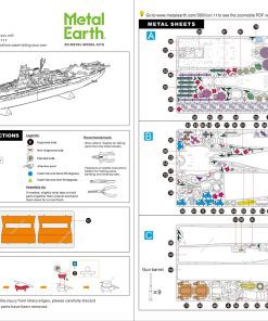Example image of the provided guide for the Metal Earth Premium Series Yamato Battleship with images and instructions on how to assemble it