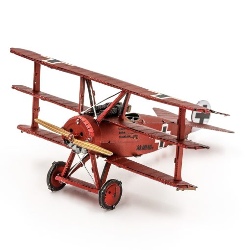 image of the Metal Earth Fokker DR1 Triplane 3D Model Kit fully assembled, color red