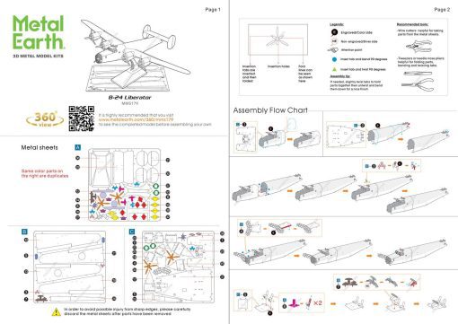 Example image of the paper guide included in the Metal Earth B-24 Liberator 3D Model Kit which includes images and instructions on how to assemble it