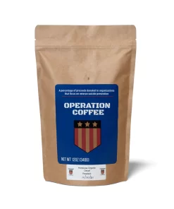 Front of bag of Honduras decaf, from Operation Coffee, a Wisconsin veteran owned coffee company