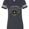 Women's Army T Shirt, V Neck, sleeve stripes, Army Star logo, United States Army written above across chest