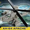 COBI AH-64 Apache Helicopter - This American AH-64 Apache helicopter is accurately reproduced in 1:48 scale. The helicopter features spinning propellers and an elevating cabin. The set includes a display stand with a plate containing the name of the model.