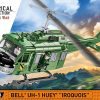COBI 2423 Bell UH-1 Huey - Build the extremely popular American Huey helicopter, accurately reproduced in 1:32 scale. The set was released in the Vietnam War series under the license of the American manufacturer of commercial and military helicopters Bell Helicopter Textron. Measuring up to 39 cm in length, the model has been covered with high-quality prints that do not wear out even during intensive use. The prints are characteristic of the U.S. air cavalry and imitate the details of the equipment. The helicopter is equipped with rotating propellers, moving doors, and includes two figures representing a pilot and a soldier.