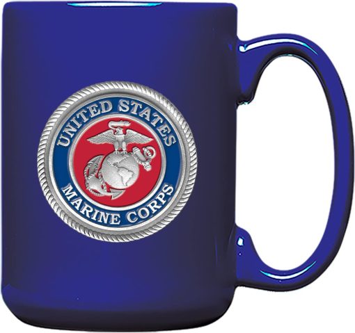 Blue Marines pewter emblem coffee mug