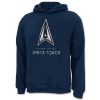 space force hoodie in the color navy blue featuring the delta logo in silver and black