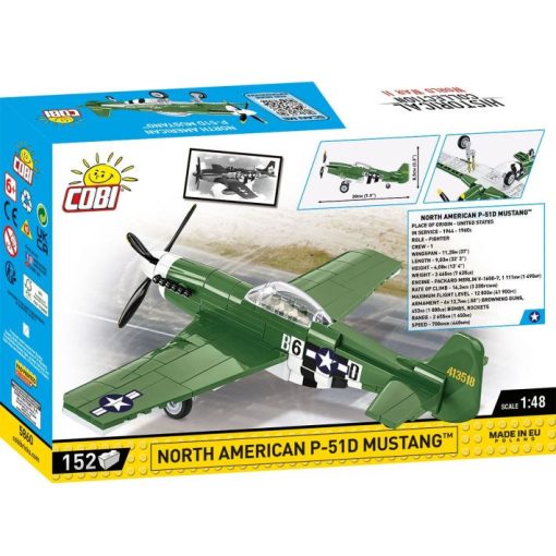 Back of the box for the COBI P-51D Mustang plane brick set