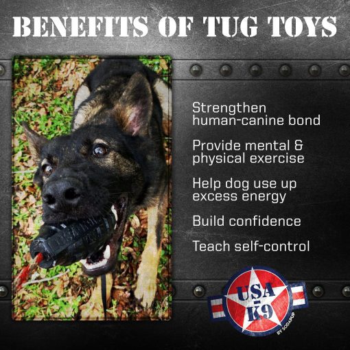 Image listing of the benefits of the grenade tug toy