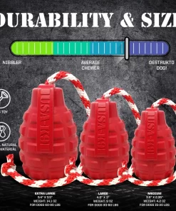 image showing the varying sizes and durability levels for the soda pup grenade toys