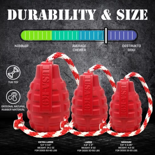 image showing the varying sizes and durability levels for the soda pup grenade toys