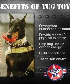 Benefits of the grenade tug toy are.... strengthen the bond between pet and you, provides mental and physical exercise, builds confidence, helps burns energy, and teaches self-control