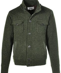 Schott Wool Blend Military Sweater Jacket Style 2144 in Color Moss