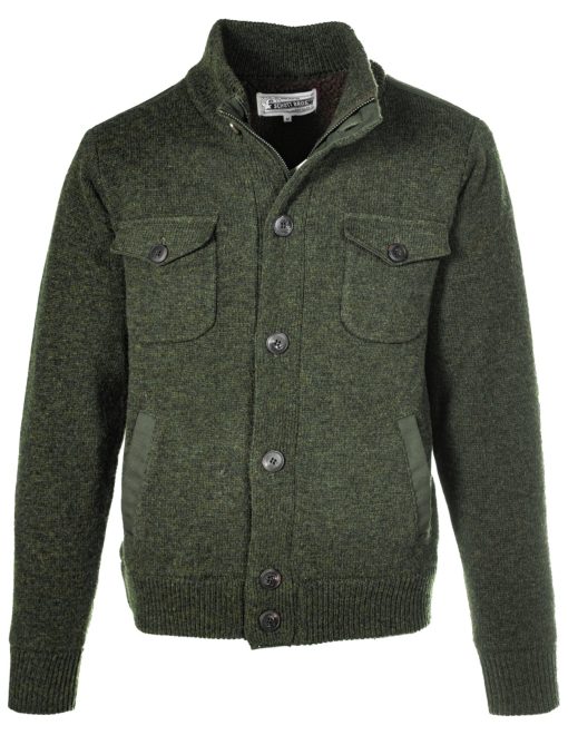 Schott Wool Blend Military Sweater Jacket Style 2144 in Color Moss