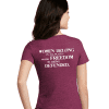 Back of the Women Belong Veteran T in the color Raspberry Red with white text