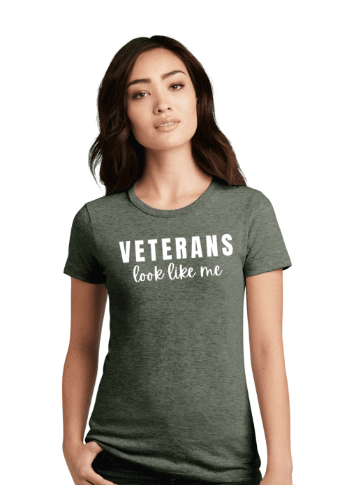 Veterans Look Like Me T in Olive Green Front View On Model