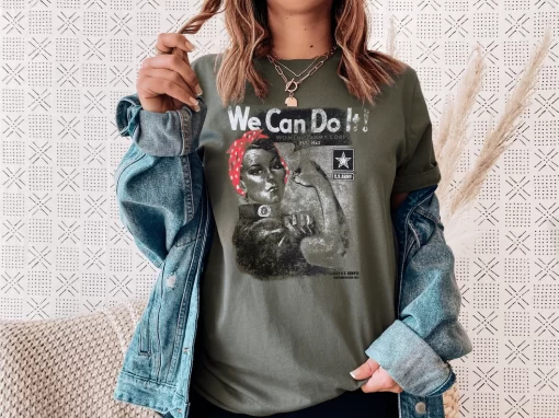 Rosie The Riveter Army T on an adult female model