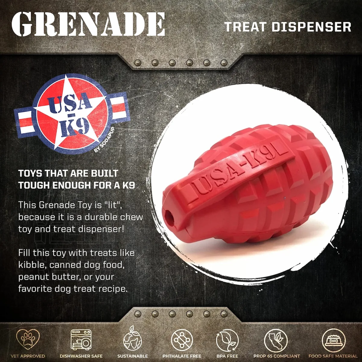 Red K9 Grenade Chew Toy - Large - Image 2