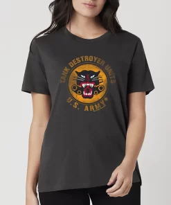 Tank Destroyer T-Shirt, front view on a female model