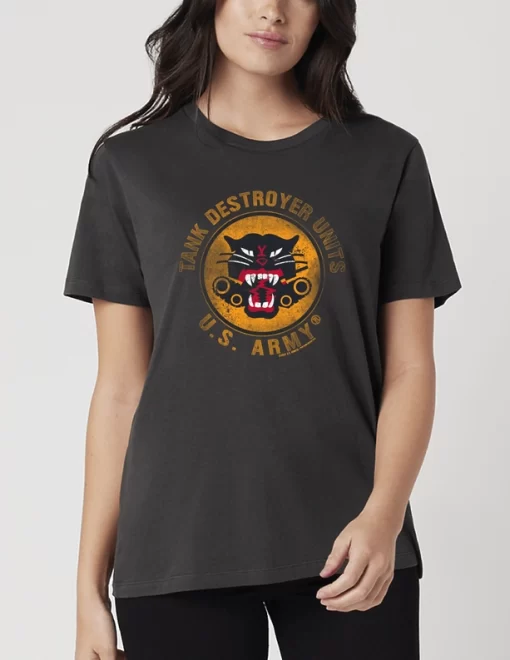 Tank Destroyer T-Shirt, front view on a female model