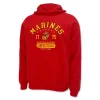 Marines distressed "Semper Fidelis" pullover hoodie in red, unisex fit, with distressed screen print graphic