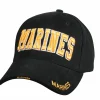 Black low-profile cap with gold 3-D embroidered "Marines" text and "Marines" brim lettering