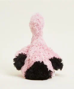 Back view of a Warmies pink flamingo plush stuffed animal sitting down.