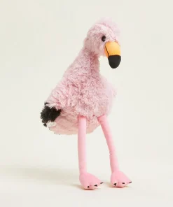 Warmies pink flamingo plush stuffed animal toy standing against a plain white background.
