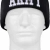 Black knit winter cap featuring prominent 3D embroidered "ARMY" lettering in white on the folded front brim