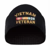 Black knit winter beanie with "Vietnam Veteran" and campaign service ribbon embroidered on front.