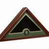 U.S. Army burial flag display case with mahogany-colored frame, green matting, gold trim, and Army medallion