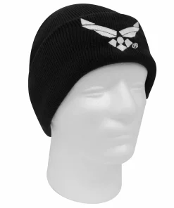 Black Rothco knit watch cap with USAF wings embroidered in white